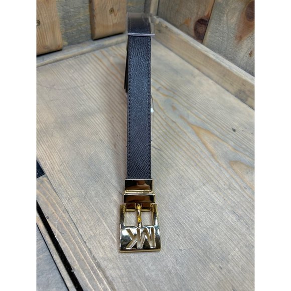 MK Michael Kors Faux Leather Brown Gold Belt Large - Picture 1 of 6